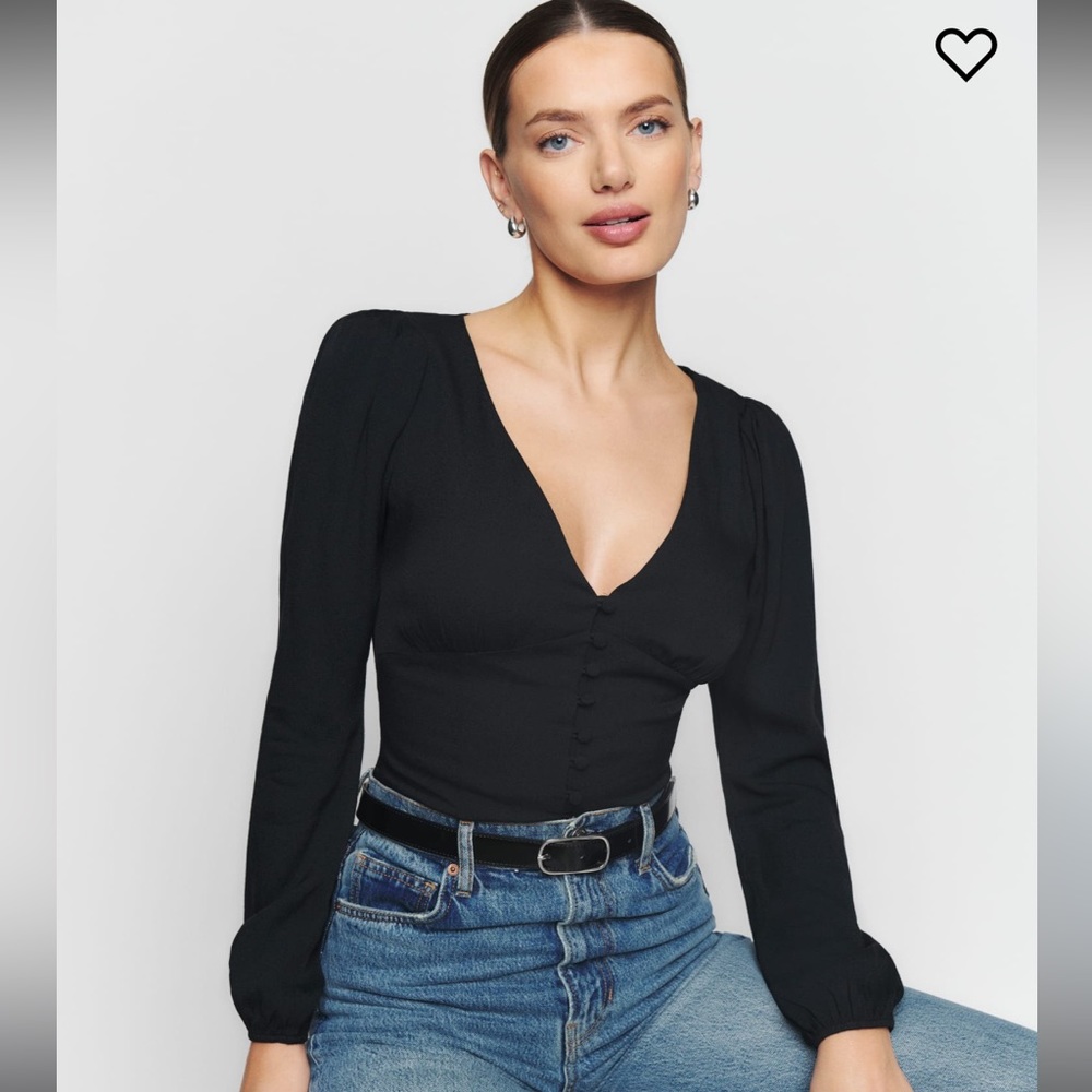 Reformation Nell Long Sleeve Top Black S